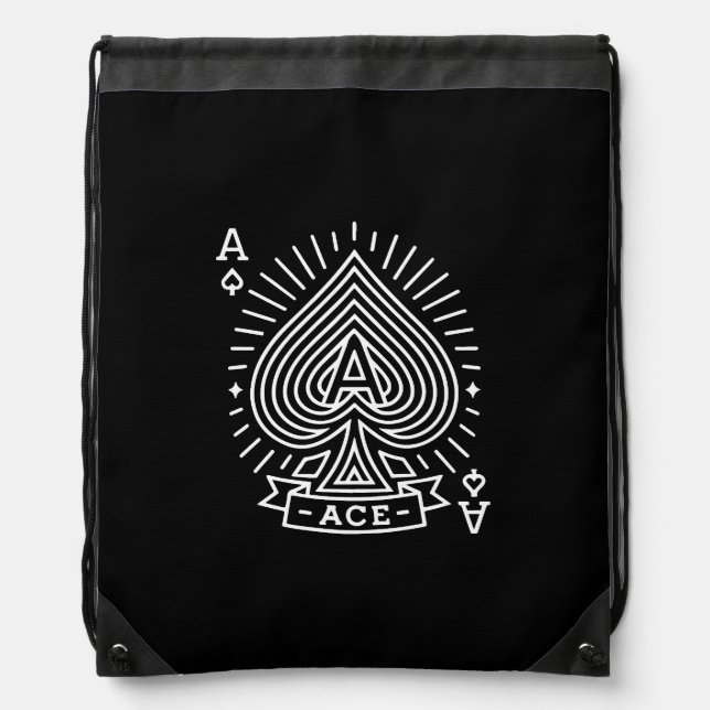 Ace of Spades — Monoline Sunburst Emblem Drawstring Bag (Front)