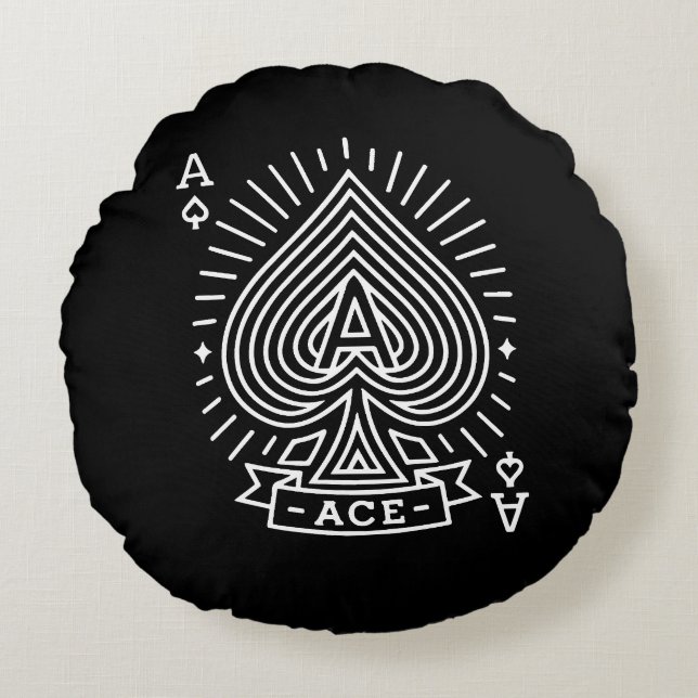 Ace of Spades — Monoline Sunburst Emblem Round Pillow (Front)
