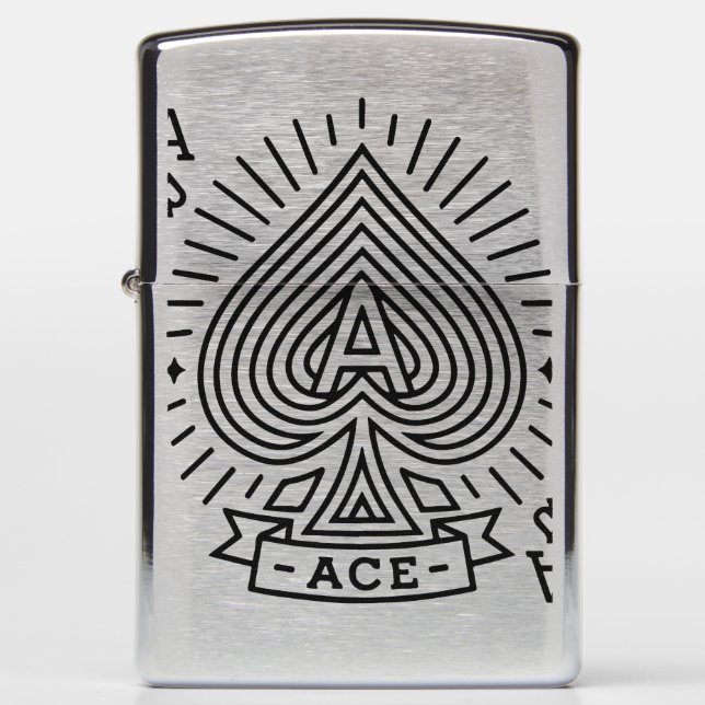 Ace of Spades — Monoline Sunburst Emblem Zippo Lighter (Front)