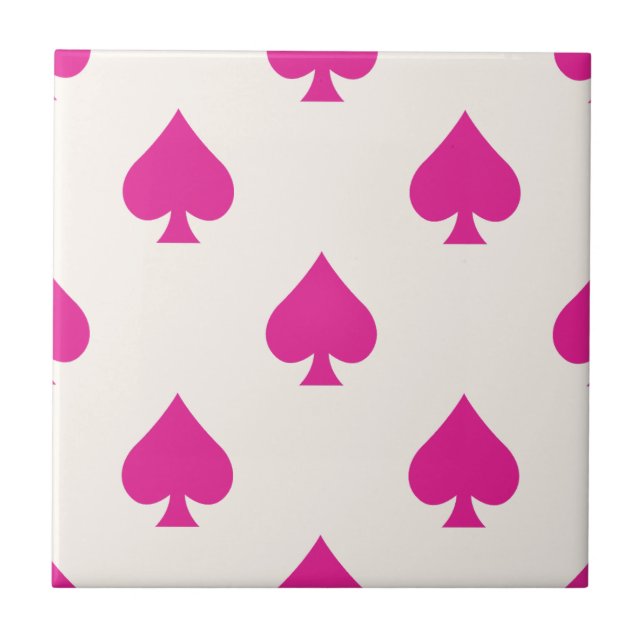 Ace of Spades Pattern Pink Retro Chic Fancy Ceramic Tile (Front)