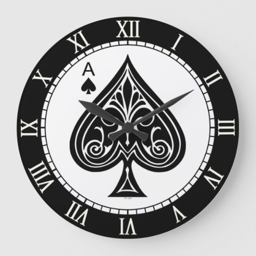 Ace of spades playing card poker blackjack large clock