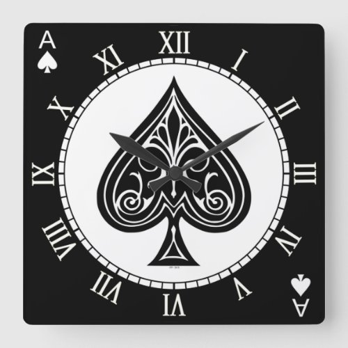 Ace of spades playing card poker blackjack square wall clock