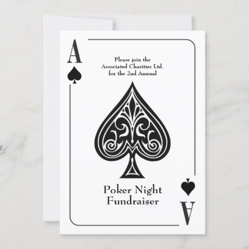 Ace of Spades Playing Card Poker Casino Night Invitation