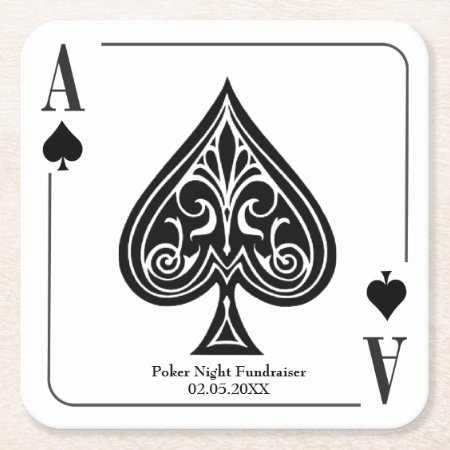 Ace Of Spades Playing Card, Poker, Casino Night Square Paper Coaster