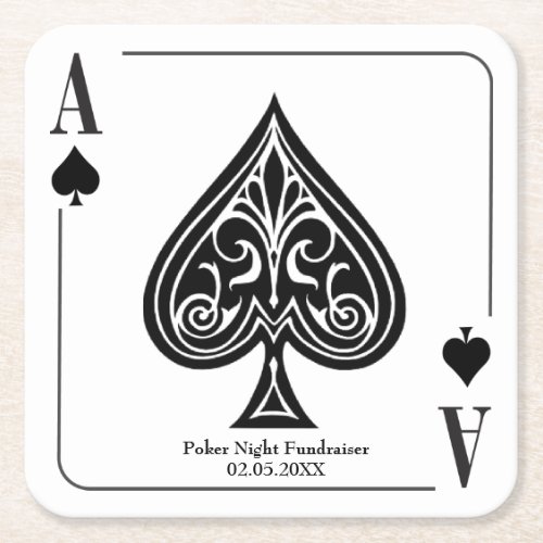 Ace of Spades Playing Card Poker Casino Night Square Paper Coaster
