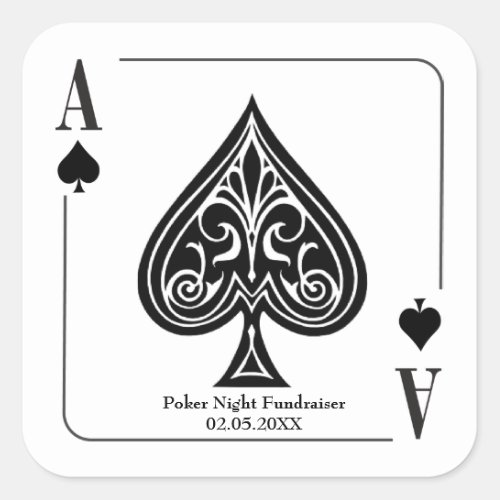 Ace of Spades Playing Card Poker Casino Night Square Sticker