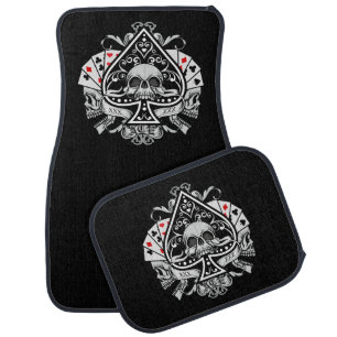 Ace of Spades Skulls Playing Cards Black Car Floor Mat