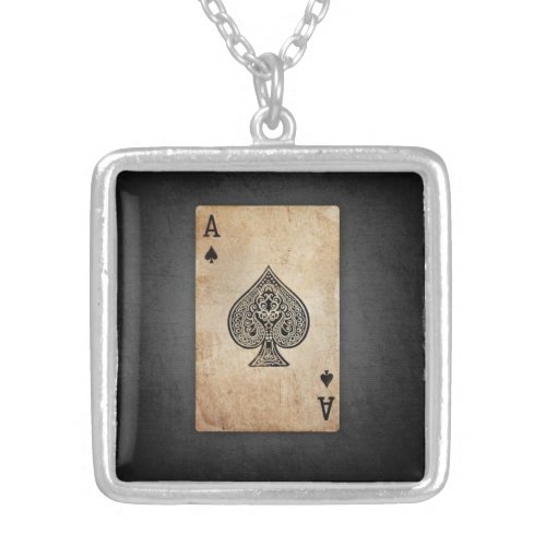 Ace of spades throw pillow silver plated necklace