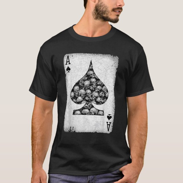 Ace Of Spades Vintage Gothic Gambler Skull Playing T-Shirt (Front)