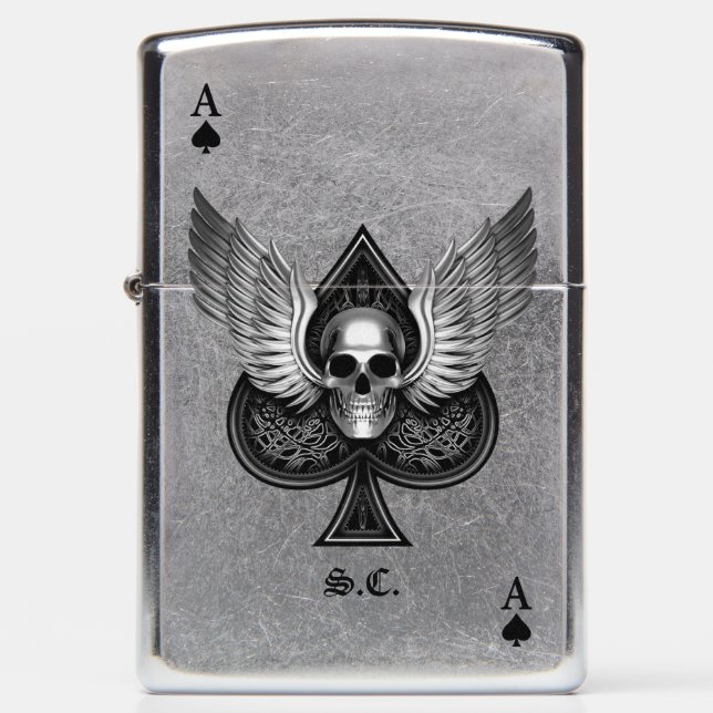 Ace of Spades Winged Skull Lighter (Front)