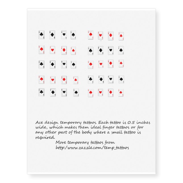 Ace playing card design temporary tattoos (Front)