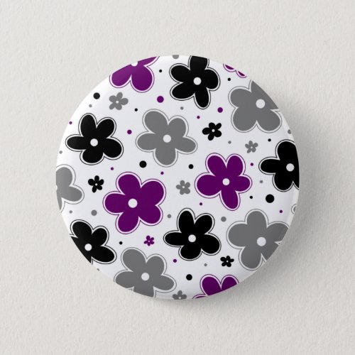 Ace Pride Flowers Doodle WhPurple Gray Black Button