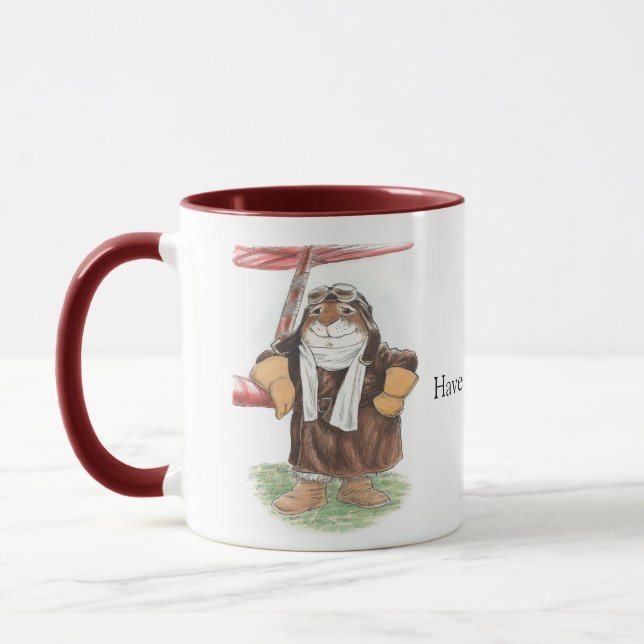 Ace Rabbit aviator mug with red handle (Left)