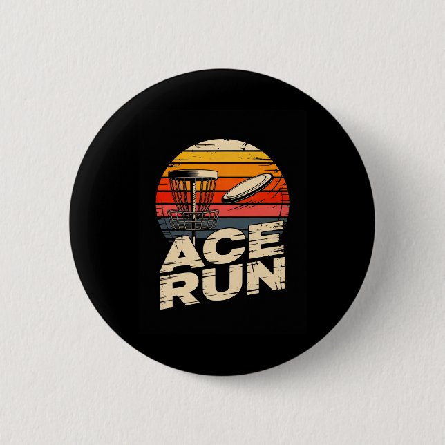 Ace Run Retro Disc Golf Sket Ace Run Sunset  Button (Front)