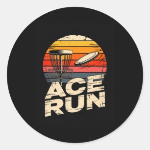 Ace Run Retro Disc Golf Sket Ace Run Sunset  Classic Round Sticker