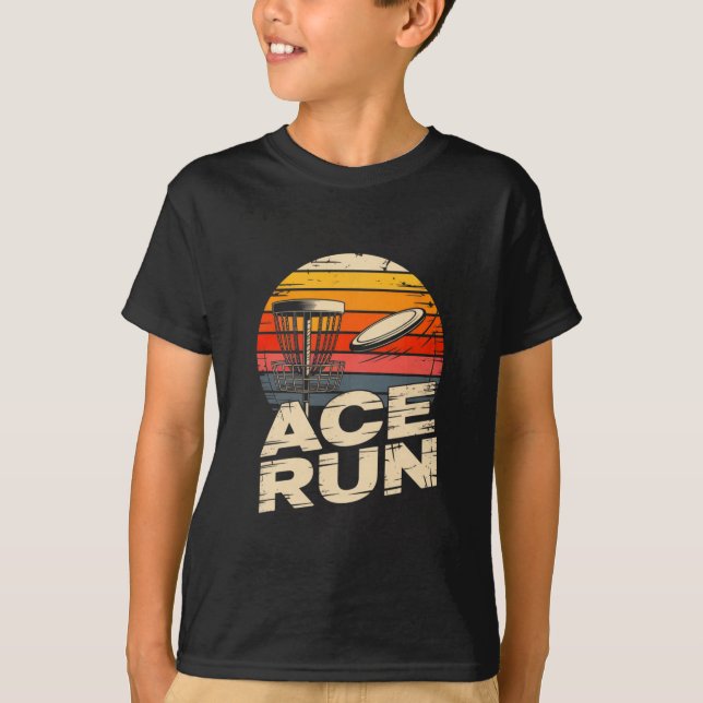 Ace Run Retro Disc Golf Sket Ace Run Sunset  T-Shirt (Front)
