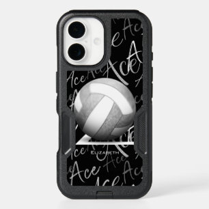 ace serve gray white volleyball w text pattern iPhone 16 case