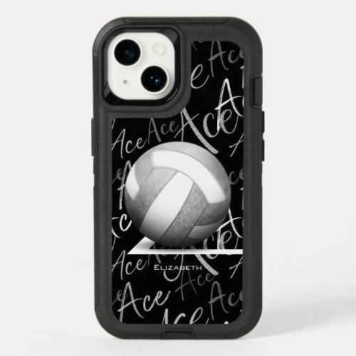 ace serve gray white volleyball w text pattern OtterBox iPhone 14 case