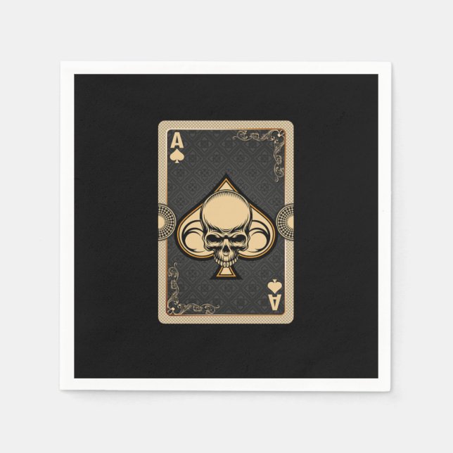 Ace Spades Skull Cards Poker Casino Player Gamblin Napkins (Front)