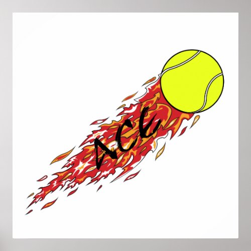 ace tennis ball on fire flames poster