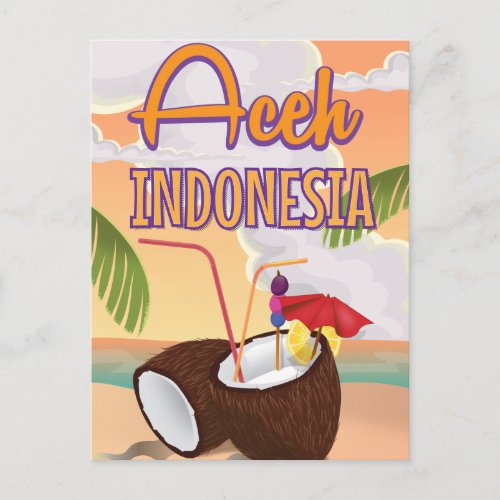 Aceh Indonesia vintage travel poster Postcard