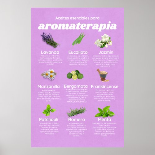 Aceites esenciales aromaterapia en espaol lavanda poster