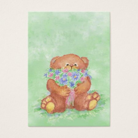 Aceo Atc Teddy Bear Bouquet Flower  Watercolor