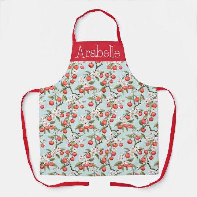 Acerola Red Berries with White Flowers Apron (Front)