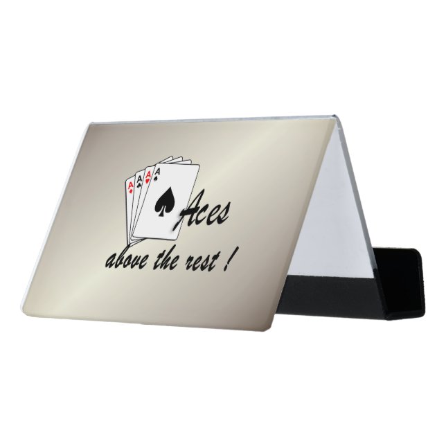 Aces Above the Rest Antique Gold Desk Business Card Holder (Angled Back)