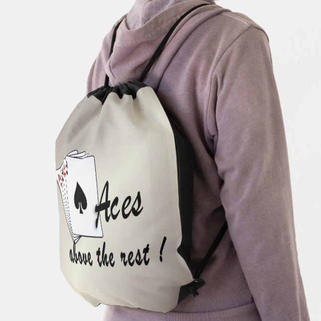 Aces Above the Rest Gold Drawstring Bag (Insitu)