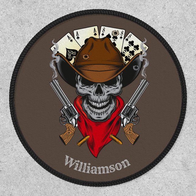 Aces And Eights Cowboy Skull Custom Name Patch (Front)