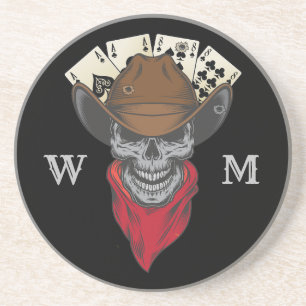 Aces And Eights Playing Cards Cowboy Monogram Coaster