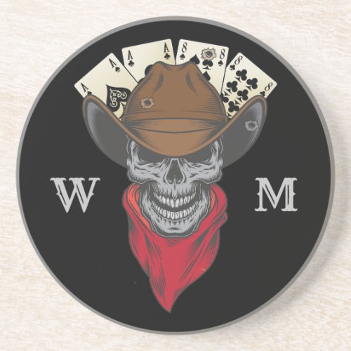 Aces And Eights Playing Cards Cowboy Monogram Coaster