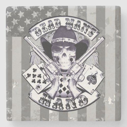 Aces And Eights Skull Cowboy Stone Coaster