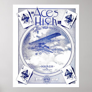Aces High Biplane Aeronautical Sheet Music Cover Poster