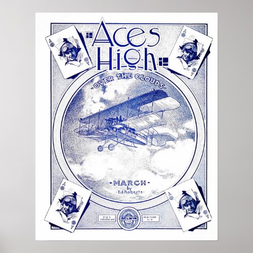 Aces High Biplane Aeronautical Sheet Music Cover Poster