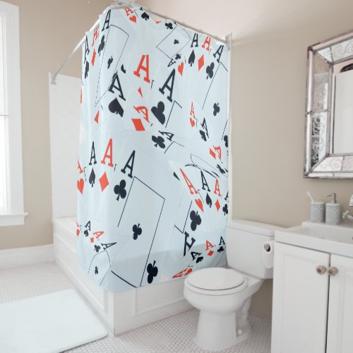 Aces In A Layered Poker Cards Pattern Shower Curtain