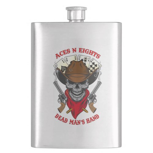Aces N Eights Dead Mans Hand Cowboy Skull  Flask