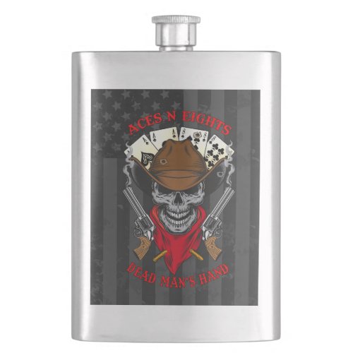 Aces N Eights Dead Mans Hand Cowboy Skull  Flask