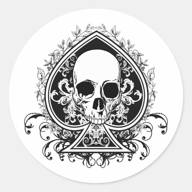 Aces Skull Classic Round Sticker (Front)