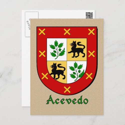 Acevedo Ancestral Heraldic Shield Postcard