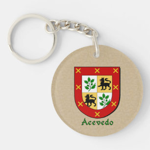Acevedo Historical Shield with Flag of Spain Keychain