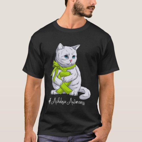 Achalasia Awareness Month Lime Green Ribbon Cat T_Shirt