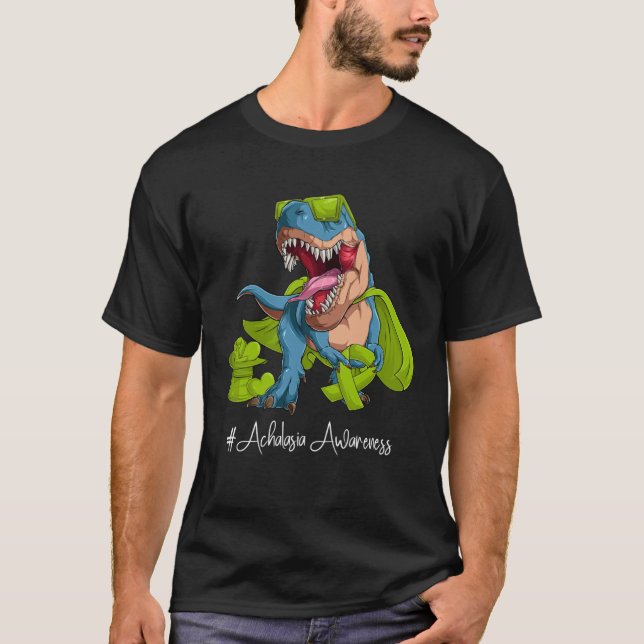 Achalasia Awareness Month Lime Green Ribbon Trex T-Shirt (Front)