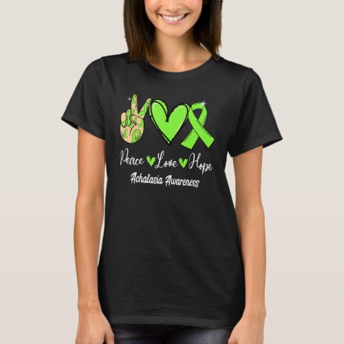 Achalasia Awareness Peace Love Hope Lime Green Rib T_Shirt