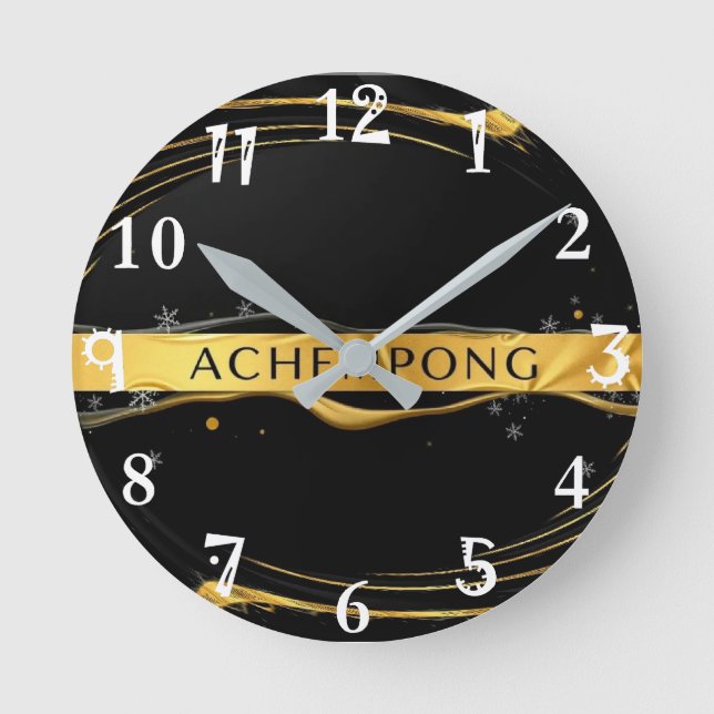 Achempong: Auric Cascade | Liquid Gold Opulence Round Clock (Front)