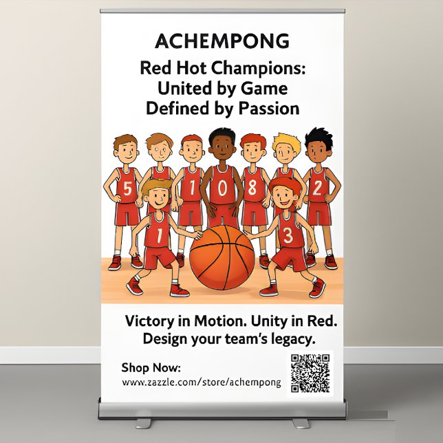 Achempong BB Basketball Merch – “Game Faces On"  Retractable Banner (Victory in Motion. Unity in Red. Design your team’s legacy. #ACHEMPONGChampions )