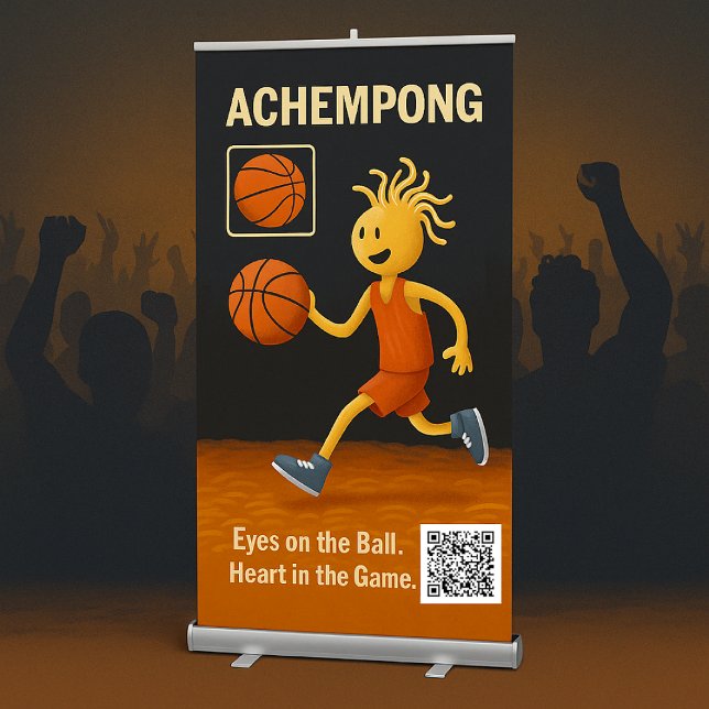 Achempong BB Basketball Merch – Playful Sports Art Retractable Banner (Quirky courtside vibes! Game-day just got whimsical with Achempong BB’s pasta-powered play)