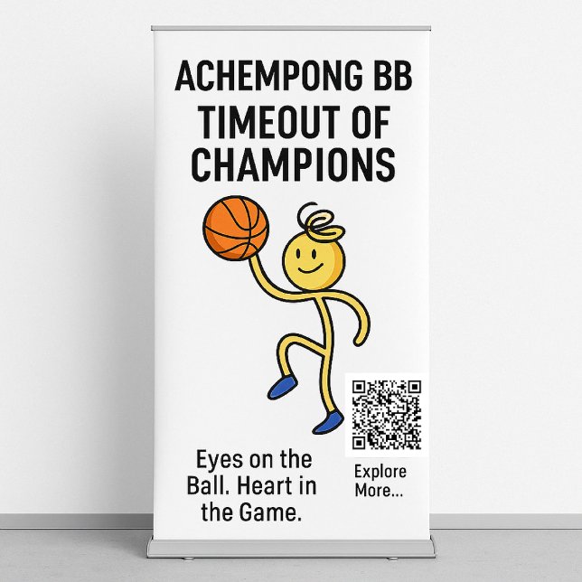 Achempong BB — Spaghetti Shot Clock: Playful Focus Retractable Banner (Where whimsy meets hoops—every gaze up is a game-changer. It’s all about the rebound energy!)