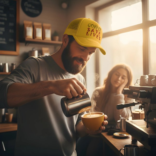 Achempong "Coffee Save Lives" | Baristas & Coffee Trucker Hat (The hero we all need! ☕ Bold, bright, and caffeinated. Shop the coffee collection. #AchempongCaffein)